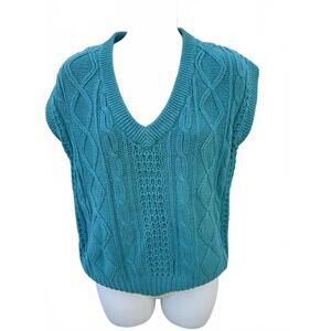 Helium Cable Knit Sweater Vest Turquoise